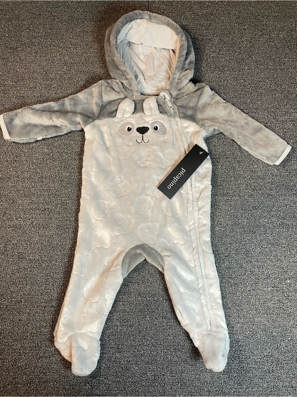 Picapino Gray Faux-Fur Hooded Baby Coverall; 3-6 months. NWT.